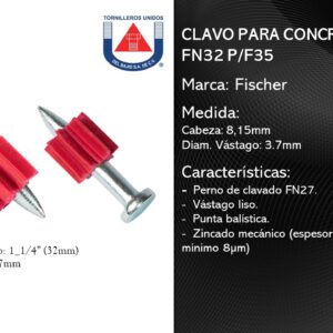 FISCHER  CLAVO PARA CONCRETO C8 D3.7MM L11/4" (32MM) FN32 P/F35