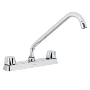 MEZCLADORA LARGA 8" PARA FREGADERO CON MANERALES HEXAGONALES Y CARTUCHO CERÁMICO