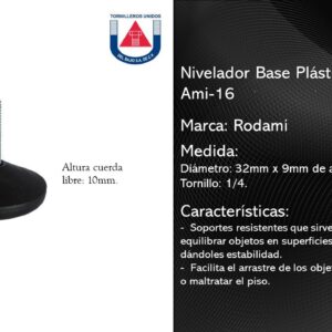 RODAMI - NIVELADOR PLASTICO NEGRO BASE 1_1/4" X 1/4" X 7/16"