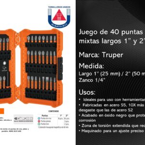 TRUPER - JUEGO DE 40 PUNTAS DE IMPACTO DE 1" Y 2"