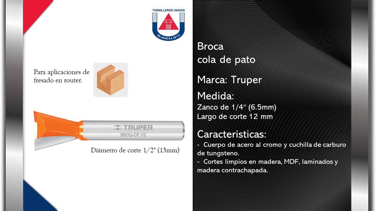TRUPER - BROCA P/ROUTER COLA DE PATO 1/2