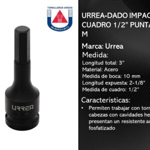 URREA-DADO IMPAC MM CUADRO 1/2" PUNTA HEX 10 M