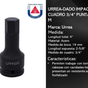URREA-DADO IMPAC MM CUADRO 3/4" PUNTA HEX 19 M
