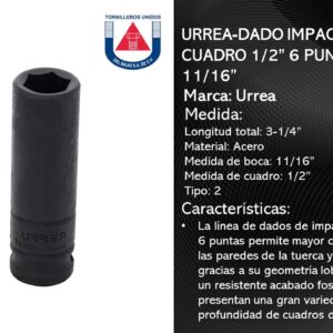 URREA-DADO IMPAC LARGO CUADRO 1/2" 6 PUNTAS 11/16"