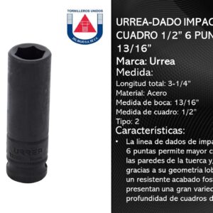 URREA-DADO IMPAC LARGO CUADRO 1/2" 6 PUNTAS 13/16"