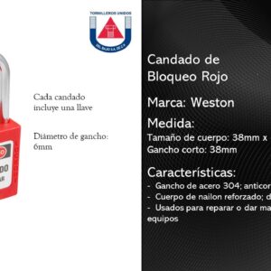 WESTON - CANDADO DE BLOQUEO ROJO 38MM