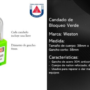 WESTON - CANDADO DE BLOQUEO VERDE 38MM