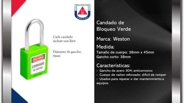 WESTON - CANDADO DE BLOQUEO VERDE 38MM