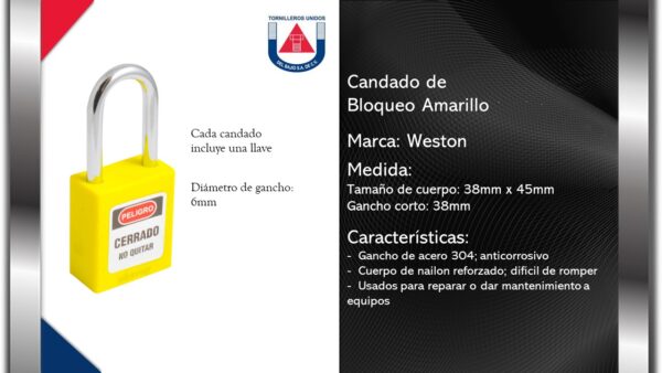 WESTON - CANDADO DE BLOQUEO AMARILLO 38MM