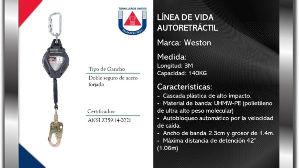 WESTON - LÖNEA DE VIDA AUTORETRµCTIL DE 3M 140KG