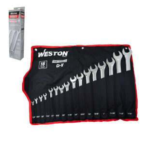 JUEGO DE 16PZS DE LLAVES COMBINADAS ACERO CrV CON PULIDO ESPEJO FRACCIONALES DE 1/4" - 1_1/4"