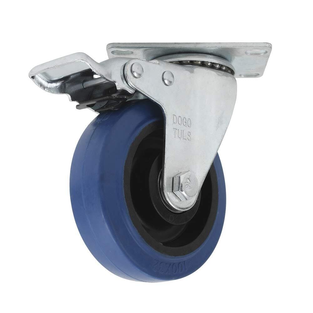 RODAJA D/GOMA ELÁSTICA AZUL GIRATORIA C/PLACA Y FRENO 5" CAP 100 KG